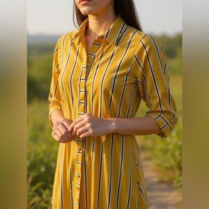 Primark Yellow Pleated Puff Sleeve Shirt Dress